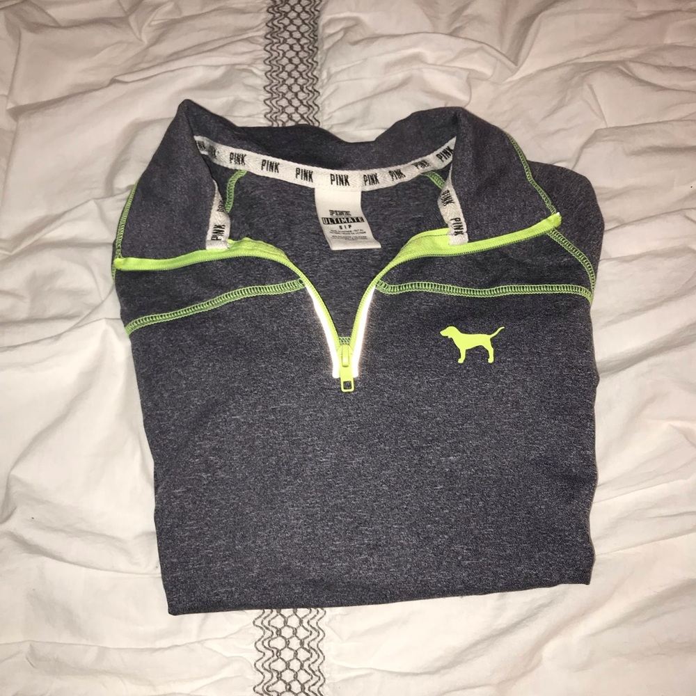 PINK-VS ULTIMATE Grey/Neon Green Quarter Zip